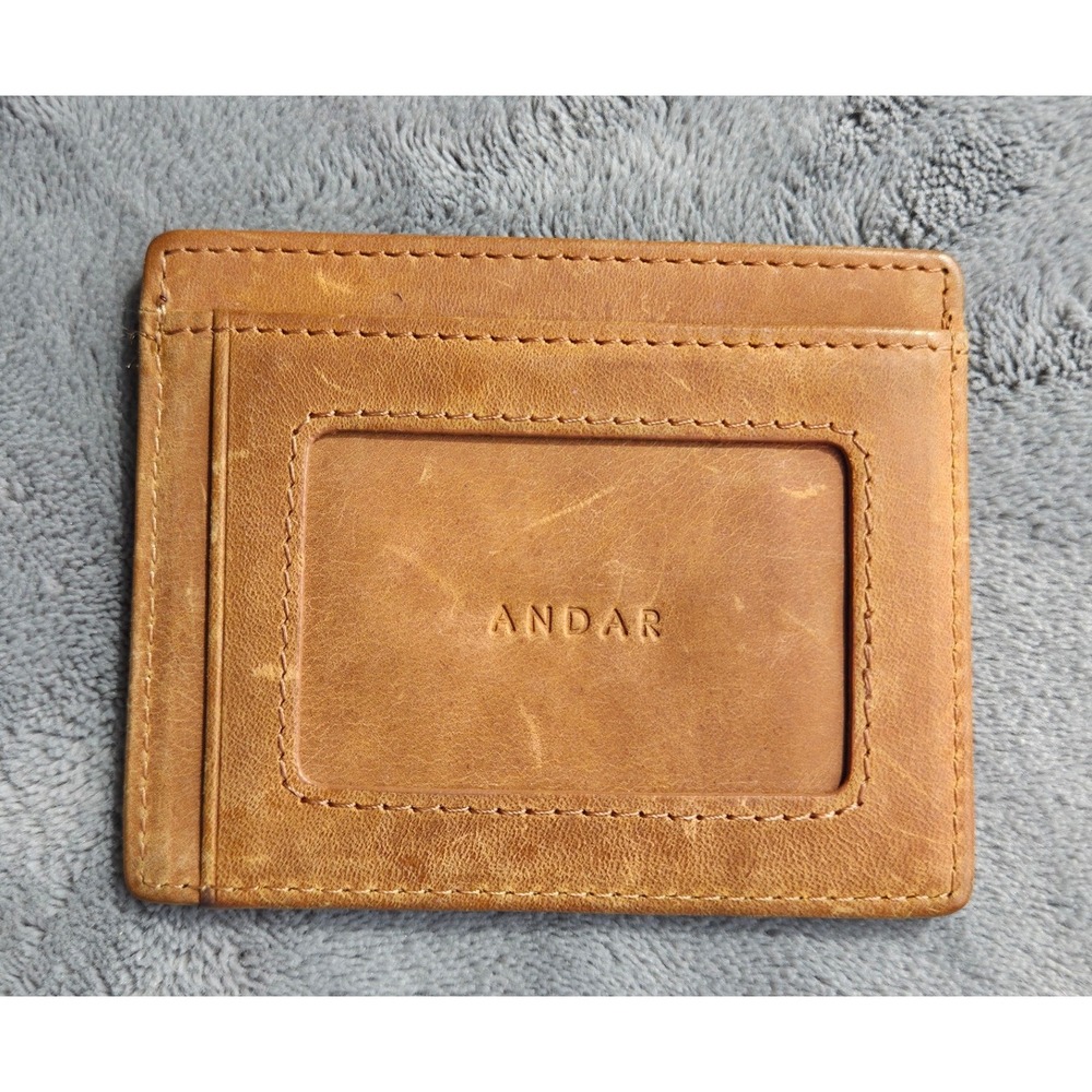 Andar Mens The Scout Slim Card Holder Wallet Tan Brown Full Grain Leather